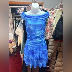Y2K Elegant Blue Off-Shoulder Dress